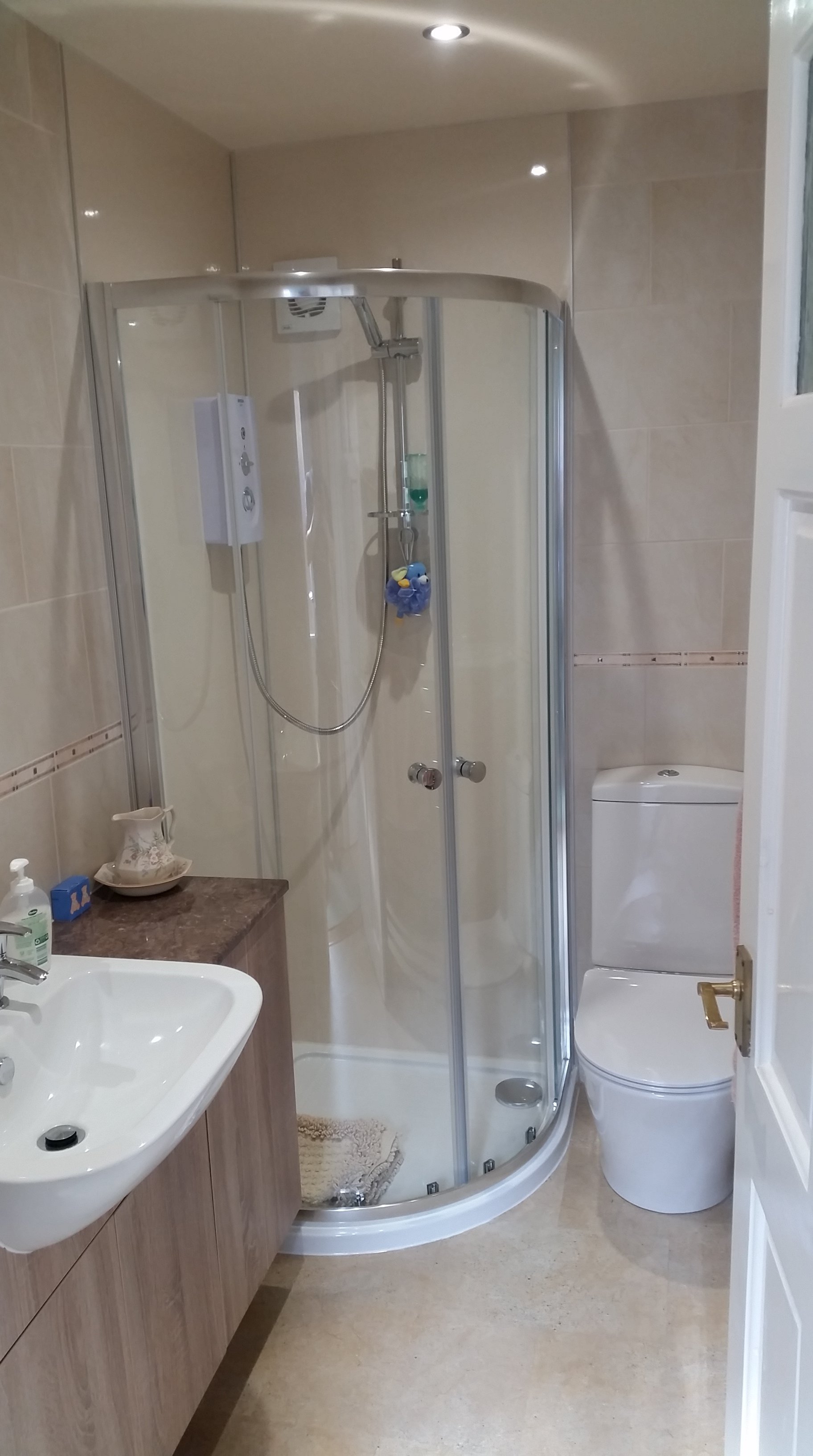 New bathroom install. Corner shower and modern clean design